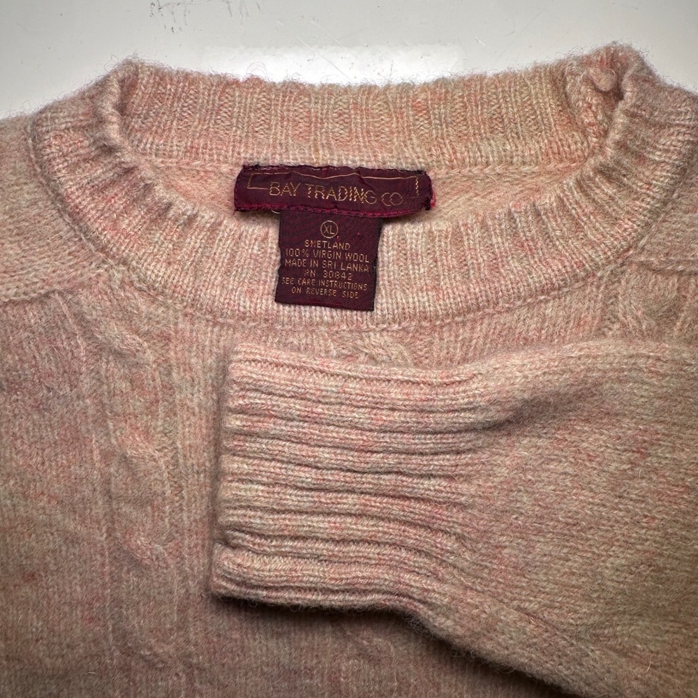 Bay Trading Co. Wool Sweater Girls XL Peach Shetland Cable Knit 100% Virgin Wool